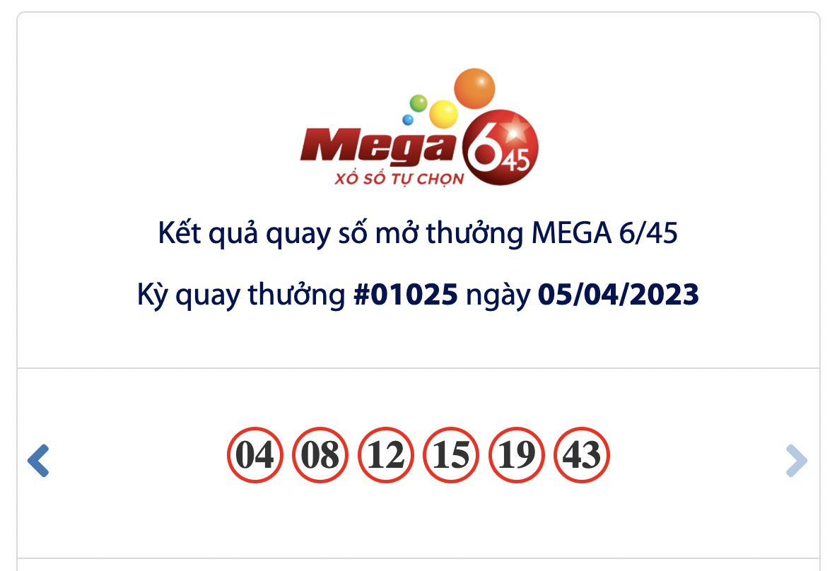 Mỗi kỳ Mega 6/45 sẽ có 4 hạng giải thưởng